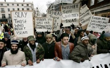 Mohammed Cartoon Protest Placards in London.jpg